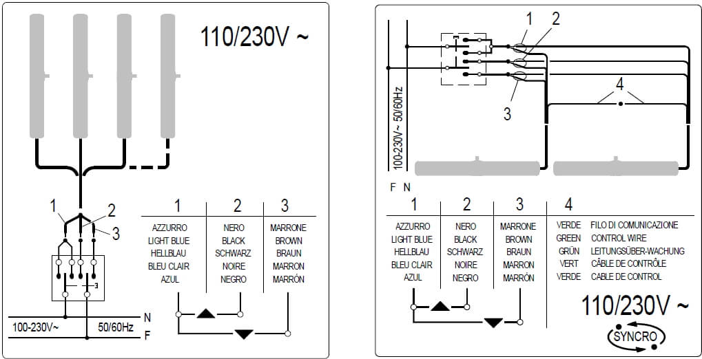 Схема подключения проводов 110/230В
